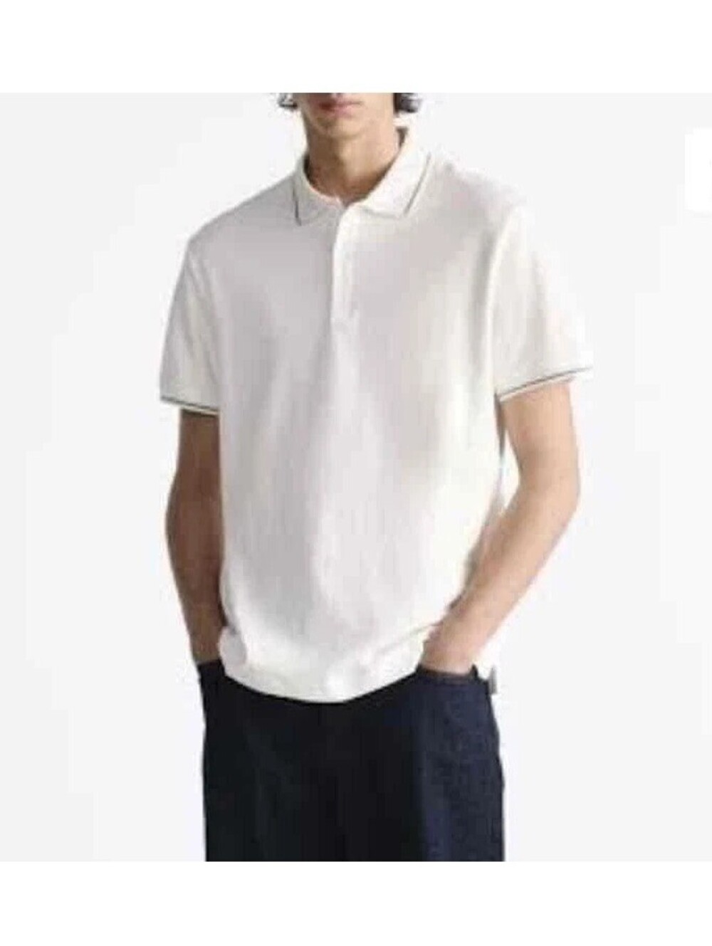 ZARA NWT Men’s Stretch Cotton Polo Shirt With Contrast Trim in White-Size Medium
